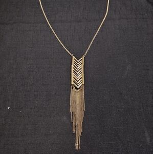 Elegant Long Gold Tone Metal Chevron Dangle Necklace
